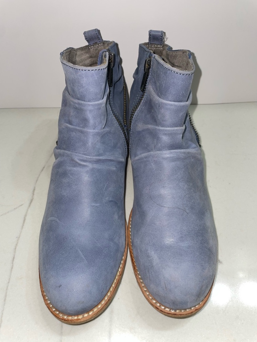 CAT Denim Blue Side Zipper Detailing Faux Fur Ankle Booties Women’s Size 7 1/2